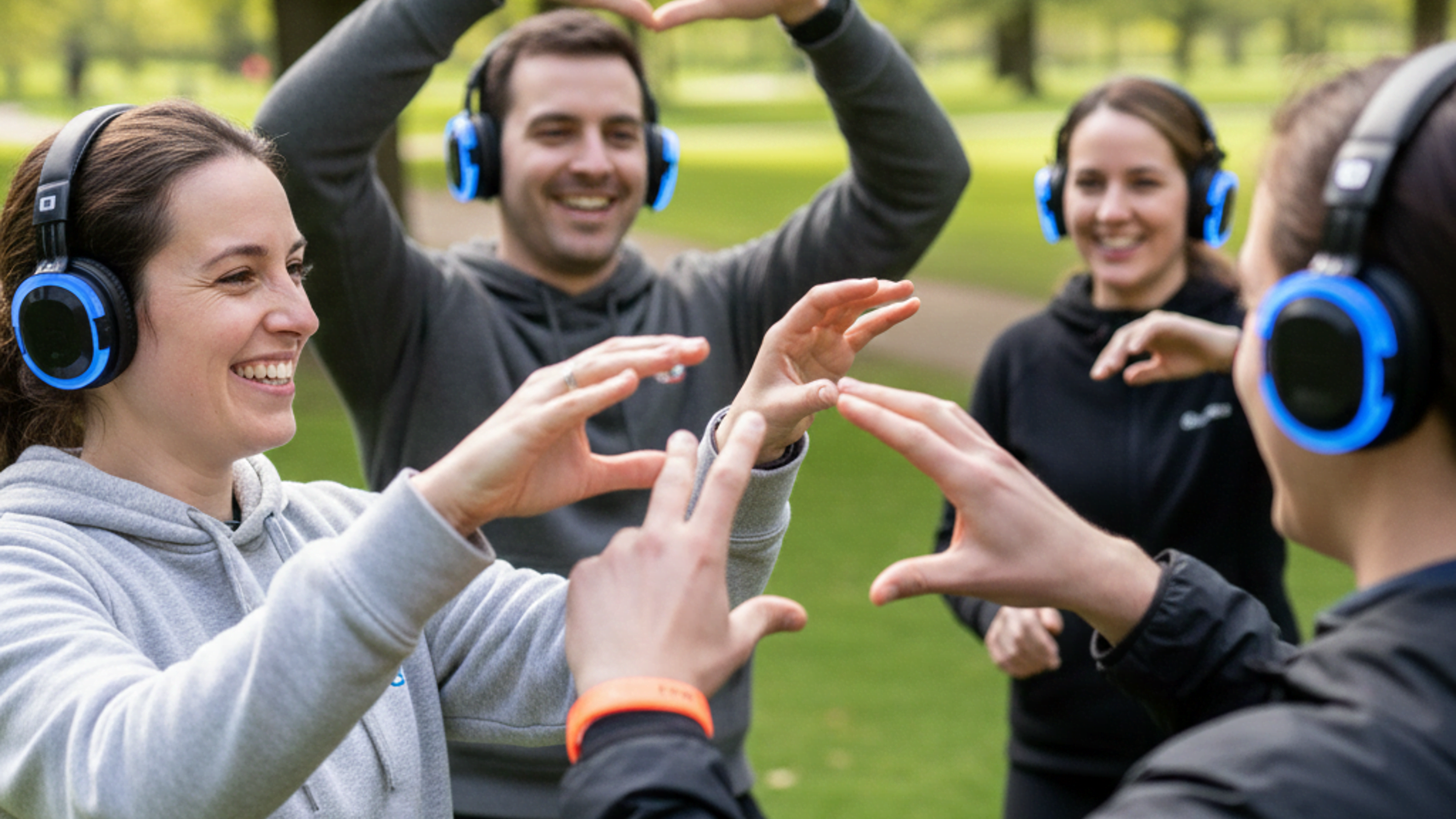 Menschen mit Kopfhörern bei einem Event